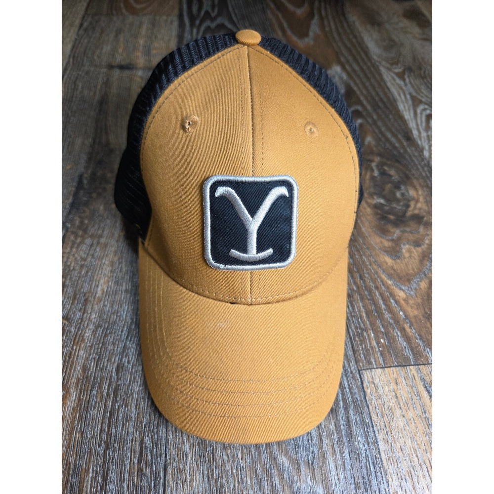 Yellowstone Paramount Network Dutton Ranch Y Logo Trucker Hat Mustard Black Cap